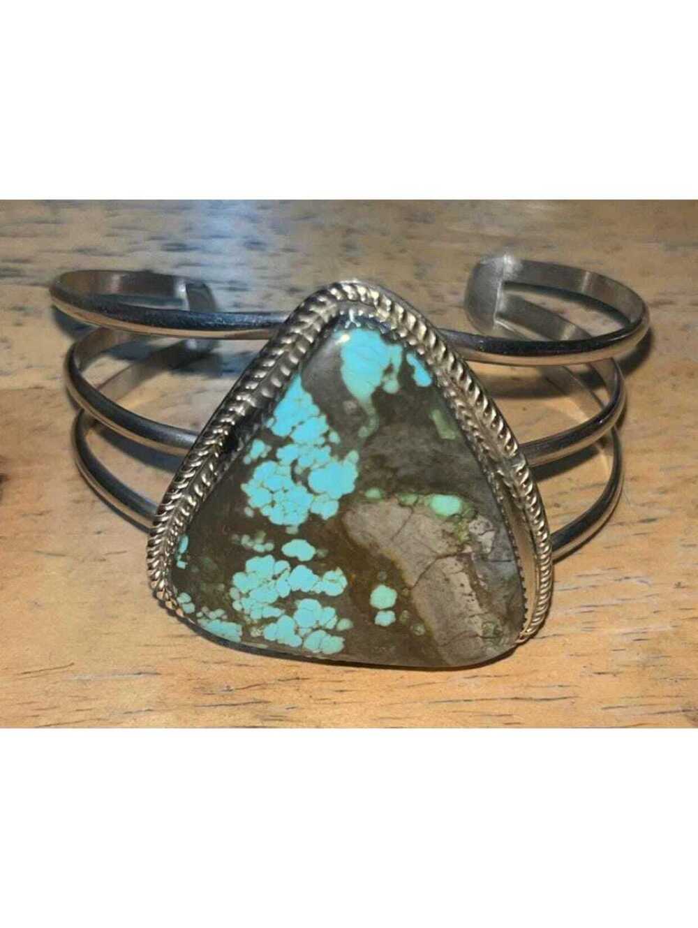 Native American Navajo sterling silver turquoise statement bracelet -Nez